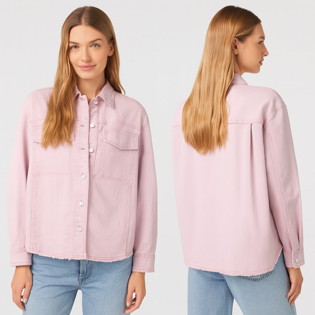 Marc Cain Twill Shirt Denim Shacket Bright Pink Lavender 8 Nwt